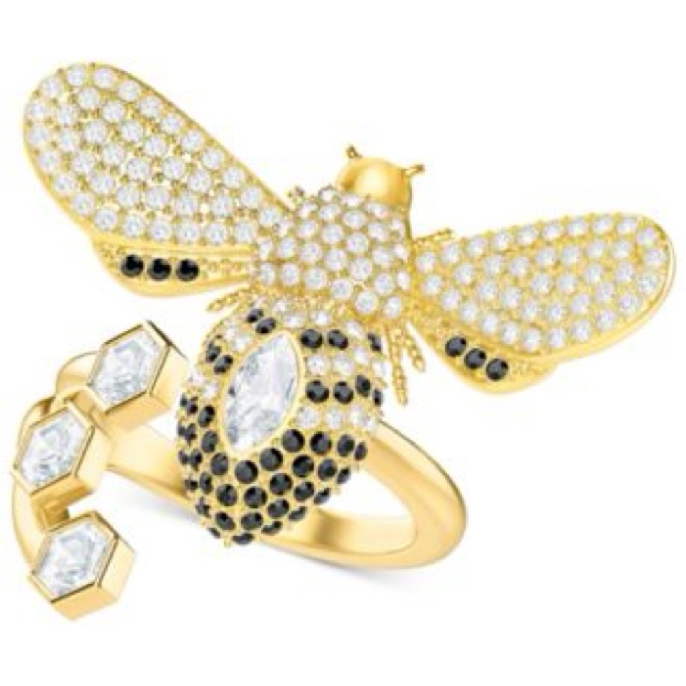 Swarovski Gold and Black Crystal Bee Ring